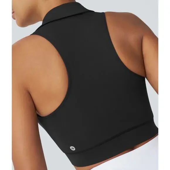 Halara SoftlyZero QuickDry Polo Collar V Neck Racerback Cropped Tennis Tank Top - Picture 5 of 13